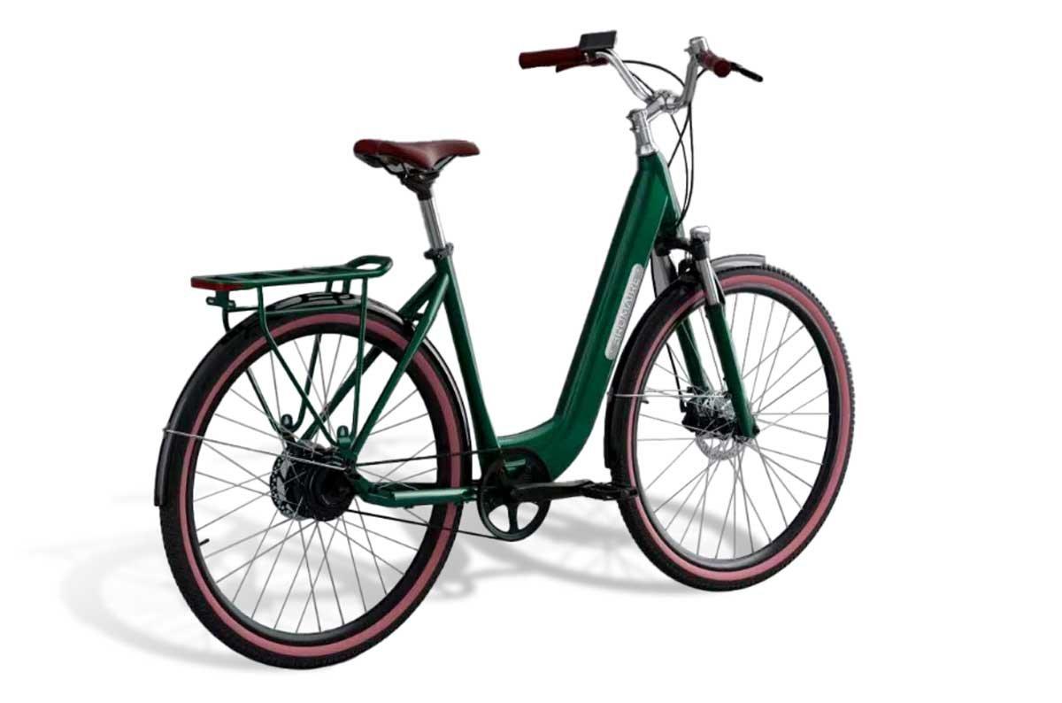 Un vélo électrique de ville pour homme vert
